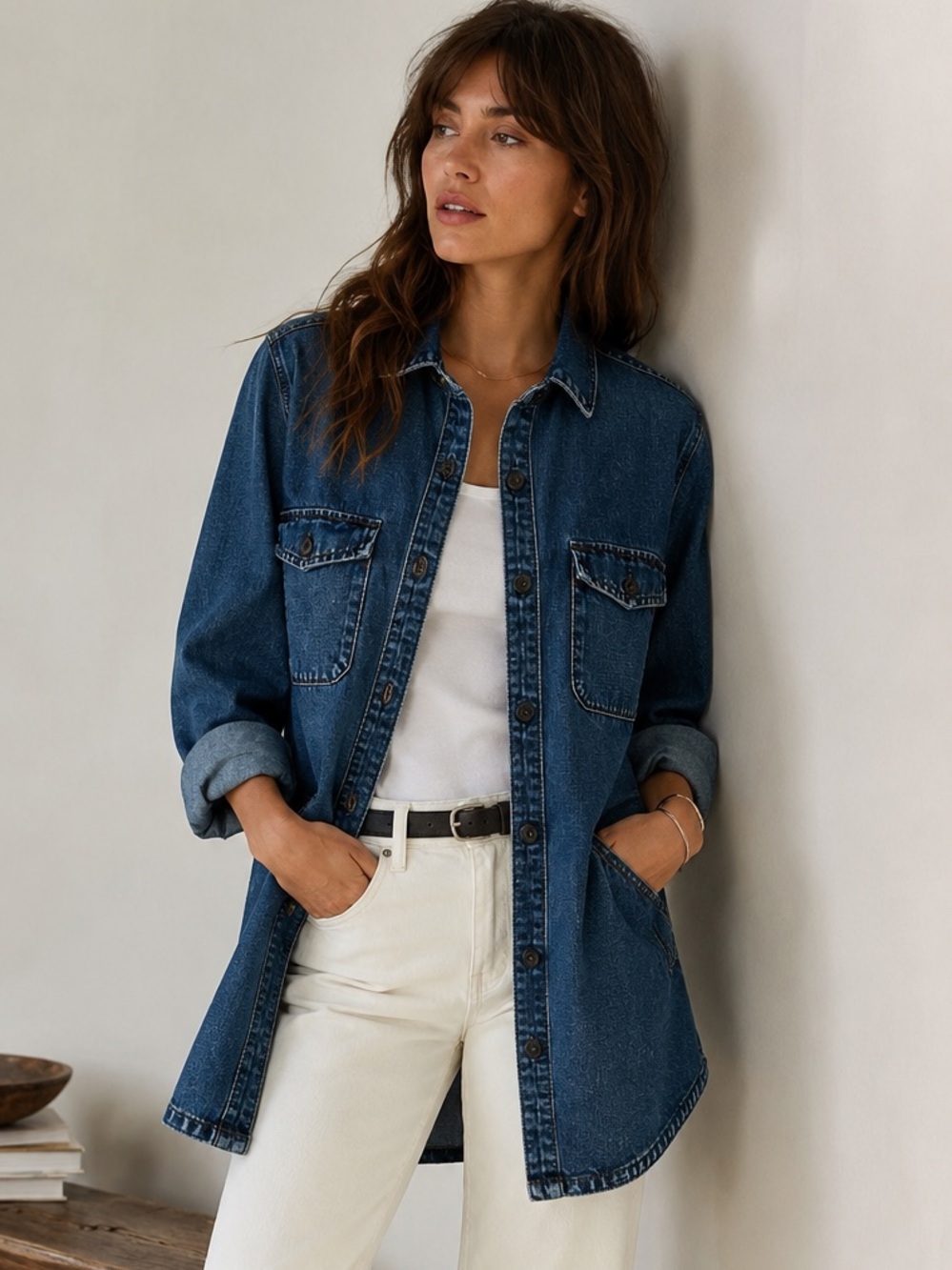 Gap 1969 Denim Long Shirt Jacket (Shacket) - Cotton / Linen Blend - Size M